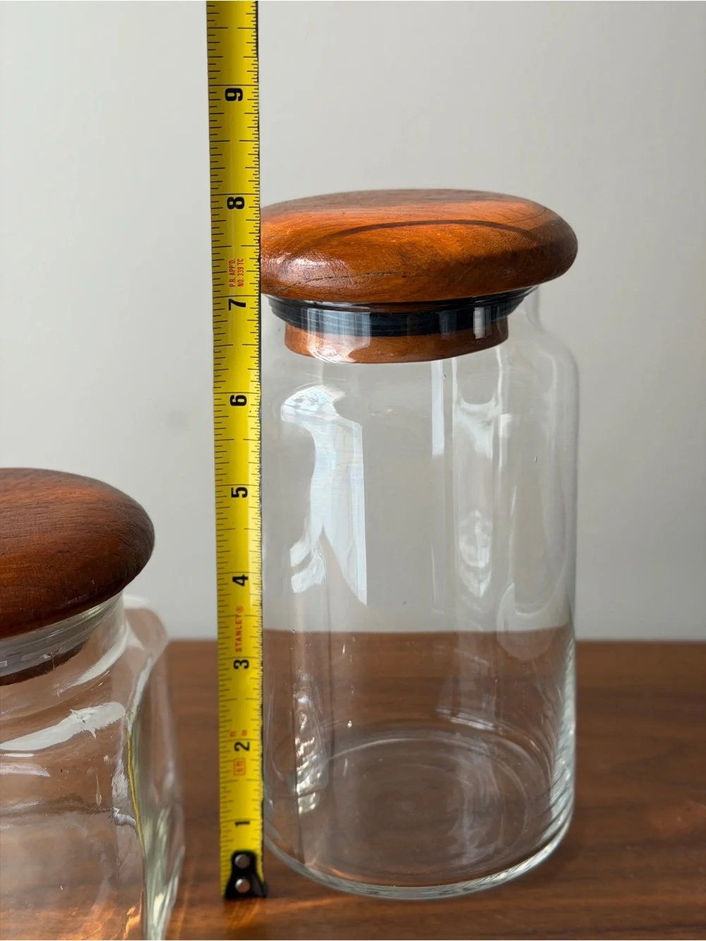 Teak Lidded Glass Jars Canister Set Round Square Danish Modern VTG 70s MCM 2pc